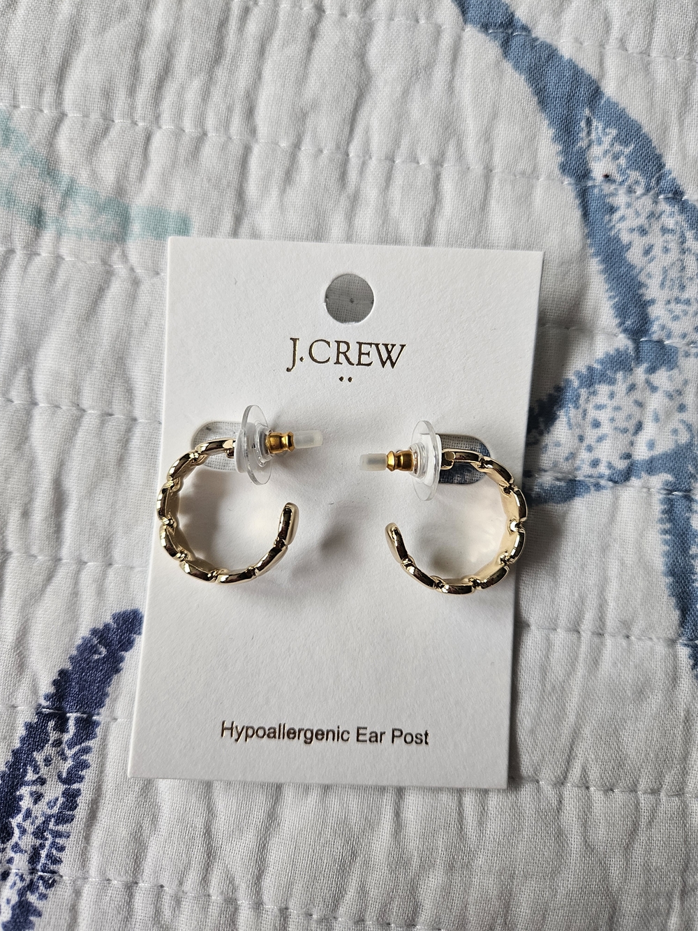 J. Crew Gold Textured Mini Hoop Earrings